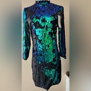 NWT Nelly emerald sequined mini dress , size 6